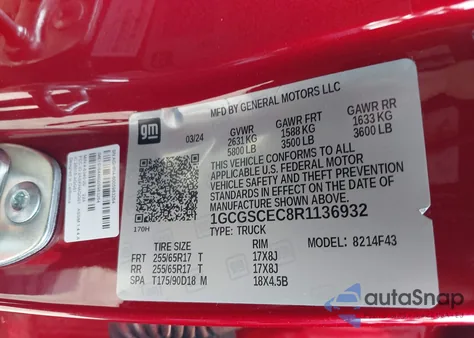 2024 Chevrolet Colorado Lt from USA, damaged, VIN 1GCGSCEC8R1136932